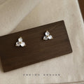 Gold-Tone Mini Three Clear Stone Triangle Cluster Stud Earrings view 2
