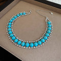 Turquoise Round Cabochon Necklace Bracelet Earrings Silver view 8