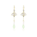 Gold Tone Folding Fan Green Bead Long Hook Earrings view 5