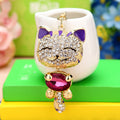 Jeweled Lucky Cat Keychains in Four Colors with Braided Loop Options view 5