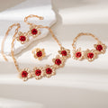 Gold and Red Rose Necklace Bracelet Ring and Earring Set view 2