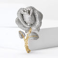 Pavé Crystal Rose Brooch Two Tone Silver Gold Stem view 2