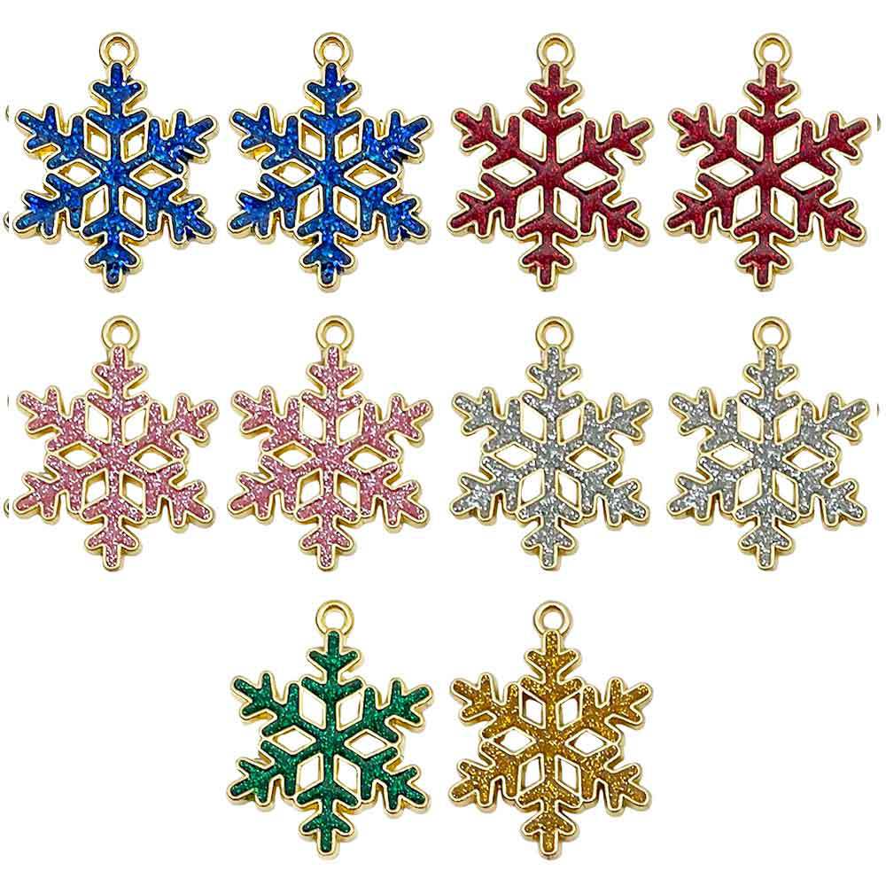 Enamel Zinc Alloy Snowflake Christmas Charm Pendant for DIY Earrings Necklace Keychain
