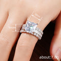 Square Clear Solitaire Baguette Two-Ring Set In Silver Tone view 4