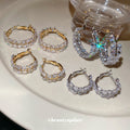 Silver Tone Crystal Hoop Earrings with Layered Oval Drops view 2