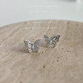 Silver Hollow Butterfly Stud Earrings Clear Pave Crystals view 4