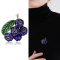 Purple Enamel Blueberry Cluster Brooch With Green Leaves view 2