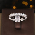 Rectangle Clear Solitaire Eternity Band Stack Ring Set view 3
