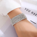 Five Width Clear Stone Stretch Row Statement Bracelets view 10