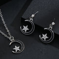 Black Crescent Moon Star Necklace and Earring Jewelry Sets view 2
