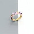 Gold Tone Enamel Leopard Pattern Adjustable Rings in Seven Colors view 3