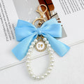 Satin Ribbon Bow Keychain with Pearl Heart Charm Accent view 6