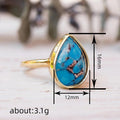 Gold Tone Teardrop Blue Turquoise Look Cabochon Ring view 4