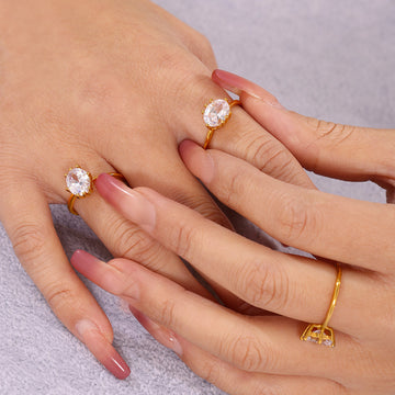 Oval Zircon Solitaire Stainless Steel Rings Gold Steel Sizes