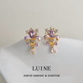 Gold Tone Purple Iris Clear Stone And Teardrop Stud Earrings view 6
