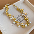 Mixed Pearl and Metal Bead Necklaces in Three Tones view 6