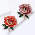 Enamel Peony Flower Brooch In Purple And Coral Pink view 2
