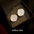 Irregular Round Cream Swirl Enamel Stud Earrings Gold Rim view 3