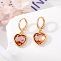 Gold Tone Faceted Crystal Heart Huggie Drop Earrings in Six Colors view 8