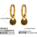 Gold Tone Black Enamel Scallop Shell Charm Hoop Earrings view 7
