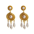 Gold Ornate Medallion and Pearl Look Tassel Earrings view 5