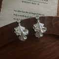 Layered Crinkled Leaf Drop Earrings in Gold and Silver Tones view 3