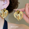 Gold Hammered Heart Tiger Eye Necklace And Stud Earrings view 3