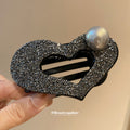 Rhinestone Heart Pearl Shark Claw Hair Clip 2 Colors view 4
