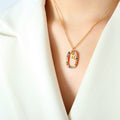 Gold Zodiac Oval Pendant Necklace Multicolor Zircon Frame view 12