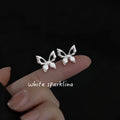 Silver Tone Open Wing Clear Stone Butterfly Stud Earrings view 4