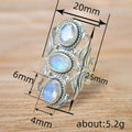 Three Opalescent Oval Stone Ornate Ring Antiqued Silver Tone view 3