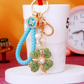 Pearl Crystal Clover Keychains with Fortune Cords and Loose Heart Loops view 2