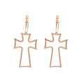 Open Cross Hoop Earrings in Gold and Silver with Polished Metal Details view 5