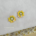 Yellow Enamel Sunflower Stud Earrings Gold Star Crystals view 6