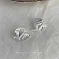 Ribbed Fan Wave Geometric Stud Earrings Gold Silver Pair view 1