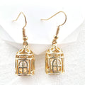 Gold Mini Birdcage Pearl Drop Earrings Hollow Cage Charm view 1