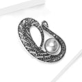 Antique Silver Abstract Loop Brooch With Gray Pearl view 4