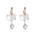 White Bow Baroque Pearl Drop Statement Earrings Pair view 5