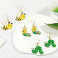 Gold Tone Enamel Caterpillar and Honeybee Drop Earrings in Three Designs view 1