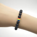 Matte Black Frosted Bead Stretch Bracelet Rainbow Accent view 3