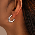 Chunky C Shape Stud Hoop Earrings Smooth Gold Steel Metal Pair view 3