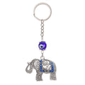 Silver Tone Openwork Elephant Blue Evil Eye Beaded Split Ring Keychain view 1