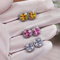 Cushion Halo Stud Earrings In Ten Bright Center Colors view 1