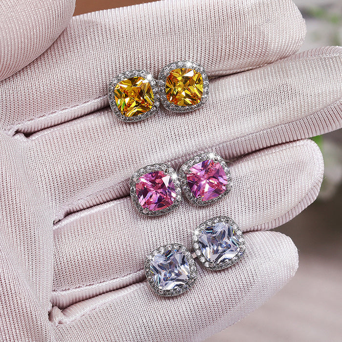Cushion Halo Stud Earrings In Ten Bright Center Colors
