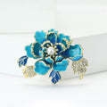 Enamel Peony Brooch with Pearl Center in Coral or Blue view 3