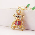 Gold-Tone Rhinestone Crown Teddy Bear Keychain With Lobster Clasp view 6