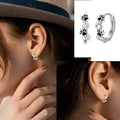 Silver Tone Black Enamel Cat Paw Print Huggie Hoop Earrings view 3