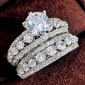Three Piece Round Stone Pavé Ring Set Metal Jewelry Design view 3