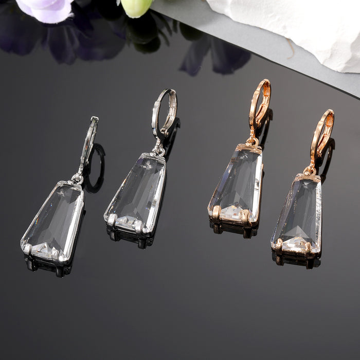 Gold and Silver Tone Trapezoid Faceted Crystal Drop Earrings