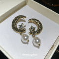 Crystal Moon and Pearl Drop Earrings Statement Fashion Jewelry view 4